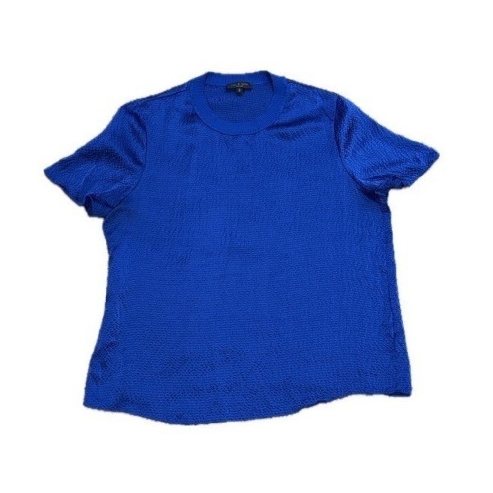 RAG & BONE Women Cobalt Blue Textured Silk Combo T-Shirt Blouse | Size L